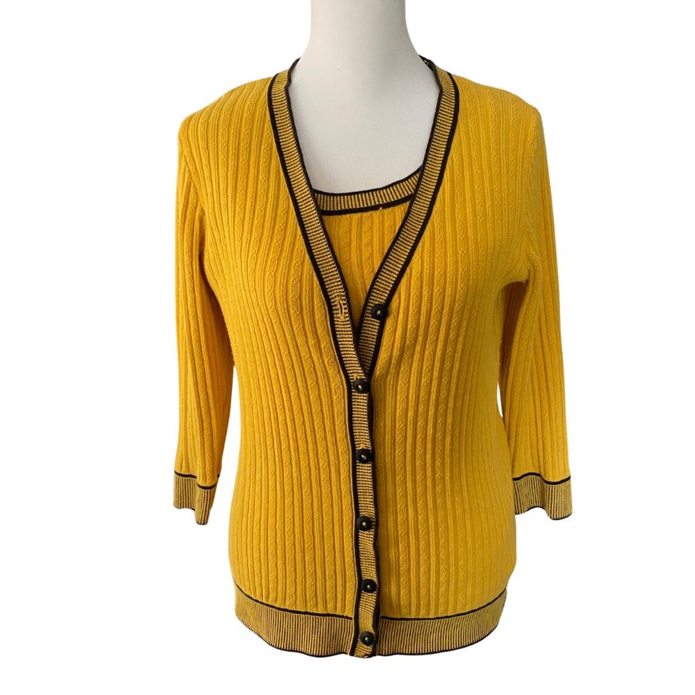 Liz Claiborne Yellow Cable Knit 2-Piece Set, Preppy, Academia, Tennis, Size M